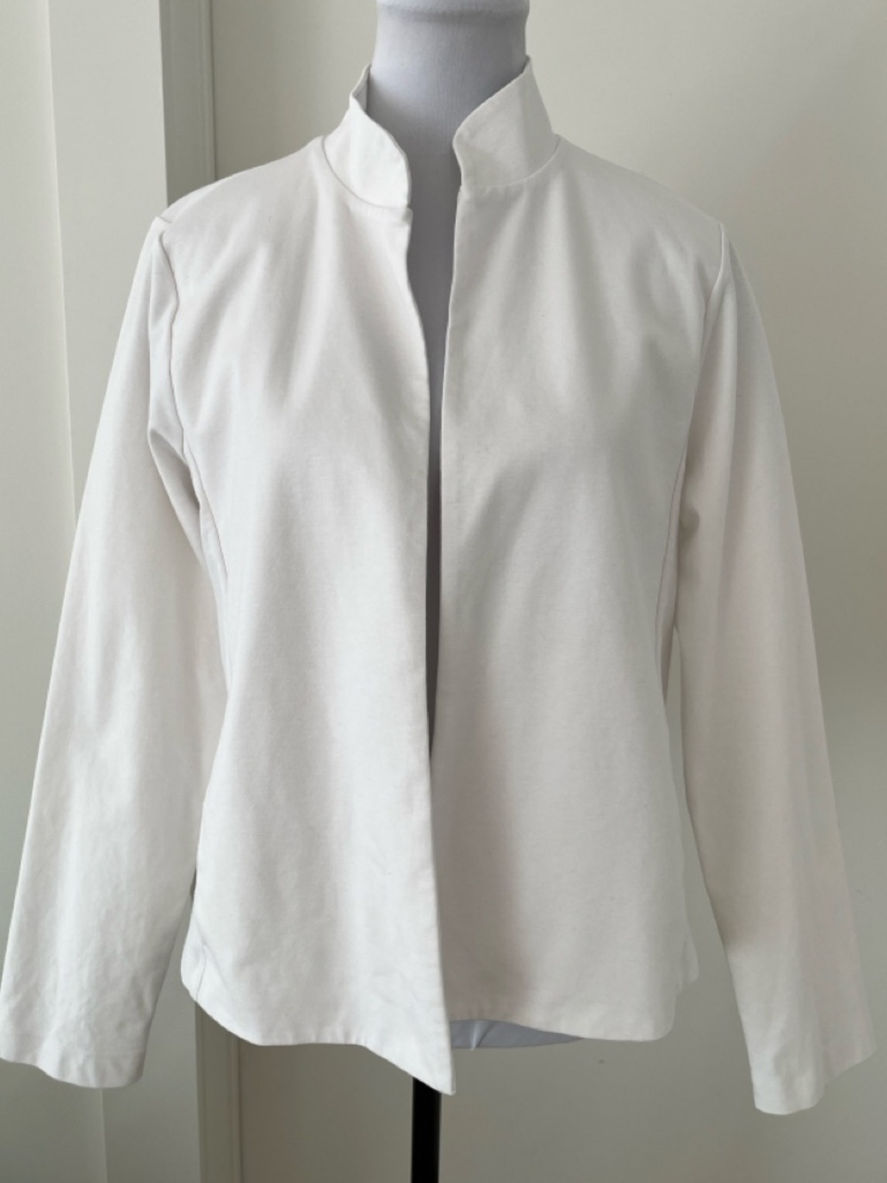 EILEEN FISHER Short Open Front Jacket Mandarin Collar Coastal Summer Travel Chic